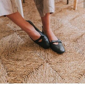 Free People Mania Bow Flats , Black Leather , Sz 8 , Balletcore Feminine